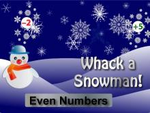 Interactive Math Game--Whack a Snowman: Even Numbers